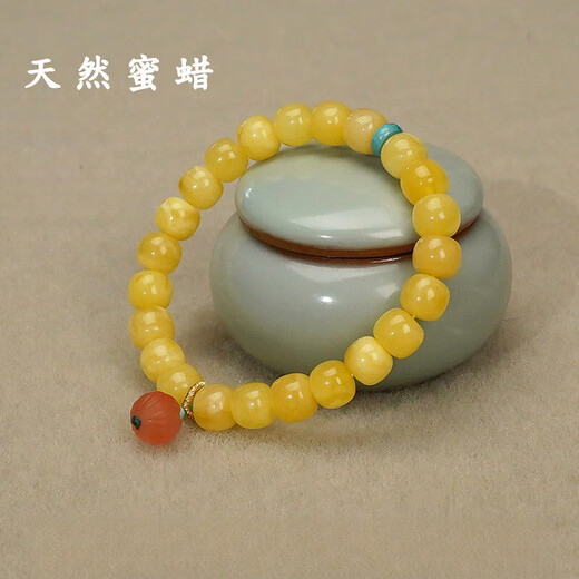Fat Donglai's same style natural beeswax old-style beads original single-turn bracelet retro fidelity amber bracelet southern red and green pine quality model/8mm+