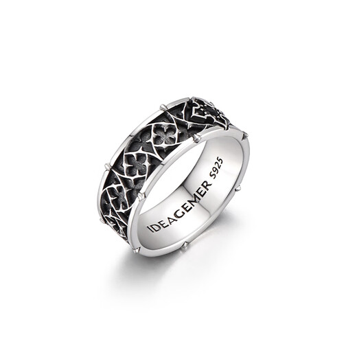 IDEAGEMER925 silver thorns cross ring men's personality retro niche design handsome and versatile boys' ring trend thorns cross ring No. 22