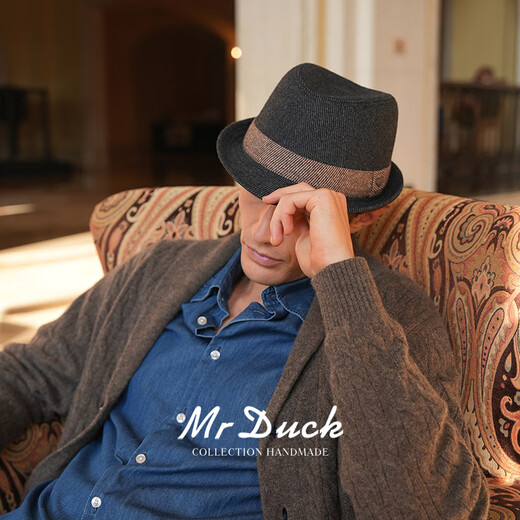 Mr DUCK winter woolen woolen hat middle-aged and elderly dad and grandpa retro jazz hat thickened and warm high-end British gentleman hat striped dark gray (handmade hat)-MW16092 M (suitable for 56-58cm head circumference)
