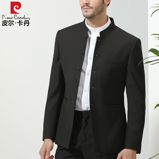 Pierre Cardin Men's Chinese Stand Collar Casual Suit Spring and Autumn Retro Blazer Dress Suit Suit Mao Suit Complete Set Embroidered Dragon Single Top Single Top XL 180 Suitable for 160-175 Jin Jin equals 0.5 kg