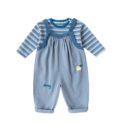 Dudujia children's overalls suit 2025 spring and autumn baby striped long-sleeved T-shirt two-piece set of pure cotton pants for boys and girls pink 100