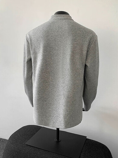 Yingtang Henry collar sweatshirt men's spring and autumn heavy base polo shirt loose casual jacket top men BCYMG-T42 light gray M