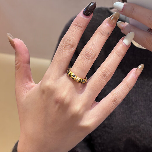 Xunsen gold leopard print ring for women new fashion fashion 999 pure gold niche design closed ring birthday gift for girlfriend gold leopard print ring gold weight about 2.4 grams