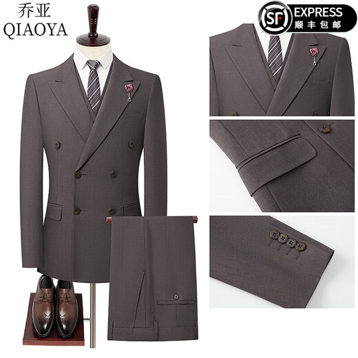 Gioia Italian light luxury brand striped suit suit for men business casual formal dress groom wedding dress jacket men 192-grey blue two-button double slit three-piece suit XL 180A /96A recommended 140-160Jin Jin equals 0.5 kg