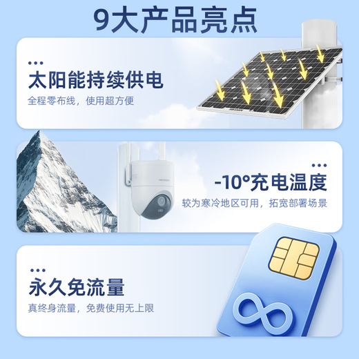 海康威视（HIKVISION）AOV太阳能监控摄像头360度全景带夜视 家户室外工地无网无电看护 防水球机4G免流高清夜视用鱼塘 【12天续航】新款单摄400万(0度以上地区可用) 爆款热卖【标配】