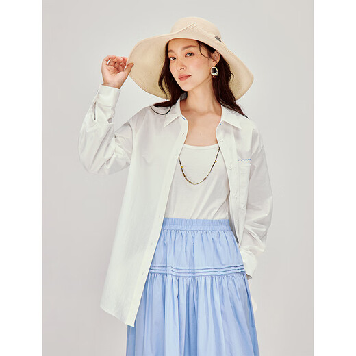 INMAN pure cotton simple commuting letter embroidered shirt 2026 spring women's new long-sleeved shirt Pearl White XL