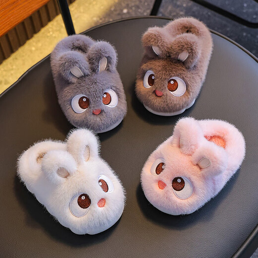 Children's cotton slippers for boys and girls in winter, indoor home non-slip warm heel plush children's baby cotton shoes, upgraded version pink (heel included) 12 26/27 size (shoe inner length 16CM, suitable for feet 15