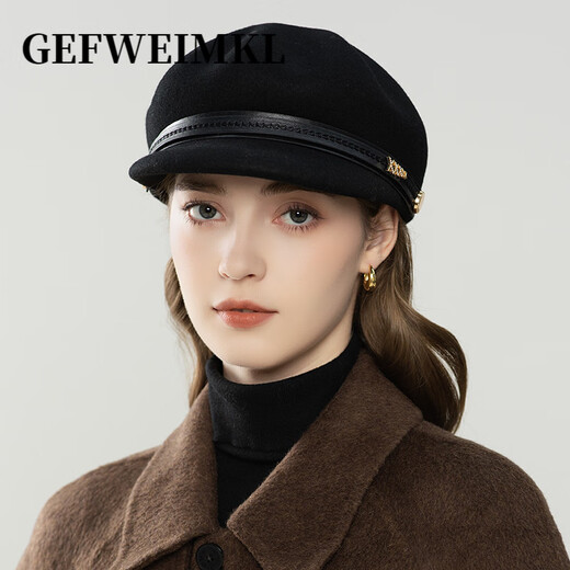 GEFWEIMKL retro pu belt equestrian hat women's autumn and winter merino wool felt hat versatile octagonal hat temperament peaked hat khaki adjustable (56-58cm)