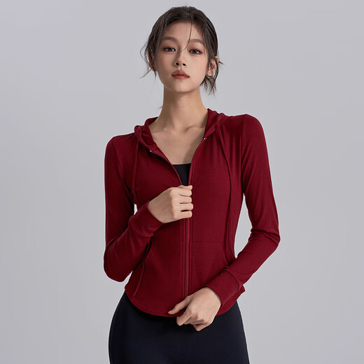 LULUUVTTOH Hooded Yoga Wear Women's Outer Cover 2025 New Slim Fit Advanced Running Pilates Sports Top Anchor Red S