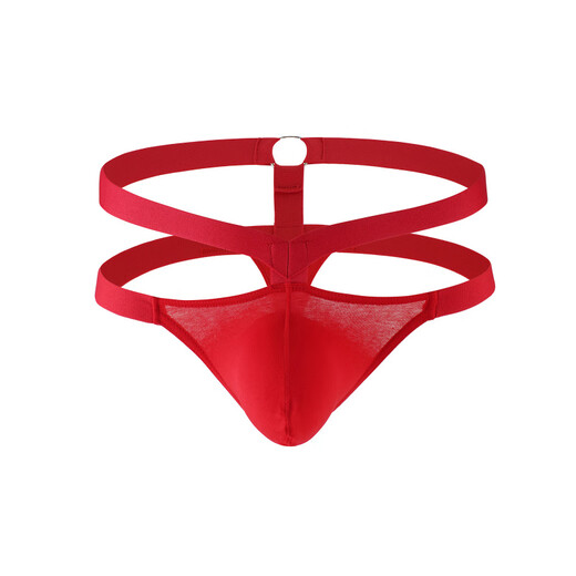 Long Night Men's Hollow Sexy Thong U-convex Comfortable Breathable Bag Double Belt Underwear T-Pants XL (See detailed description for details) Black