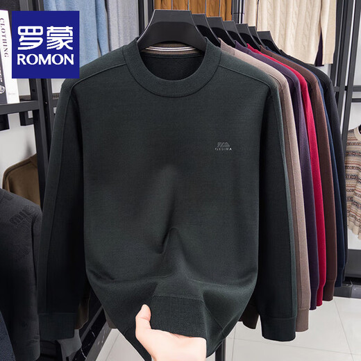 ROMON wool sweater men's round neck sweater men's long-sleeved autumn and winter middle-aged solid color casual velvet sweater bottoming shirt for men burgundy velvet thickened XL 135-150Jin Jin equals 0.5 kg