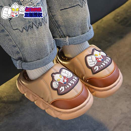 Children's Cotton Slippers Autumn and Winter Boys 2025 Home Outerwear Anti-Cartoon Anti-Slip Warm Cotton Shoes for Medium and Large Children Gray (Heel Included) 12 Size 32/33 (Inner Shoe Length 19CM Suitable for Foot Length 18