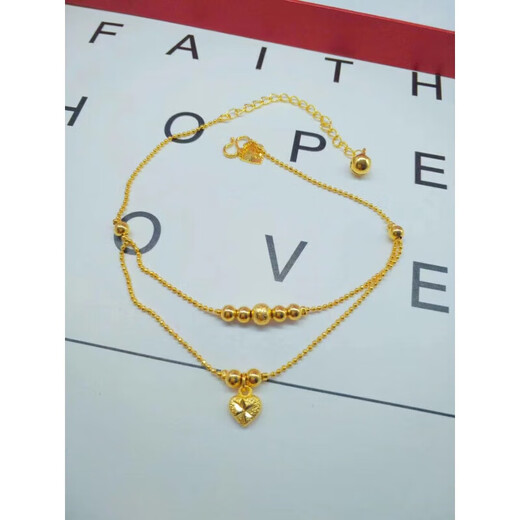 Ningfeng new 18K gold anklet for women double layer love 5D hard gold anklet anti-real 999 pure gold pigment does not fall off double layer