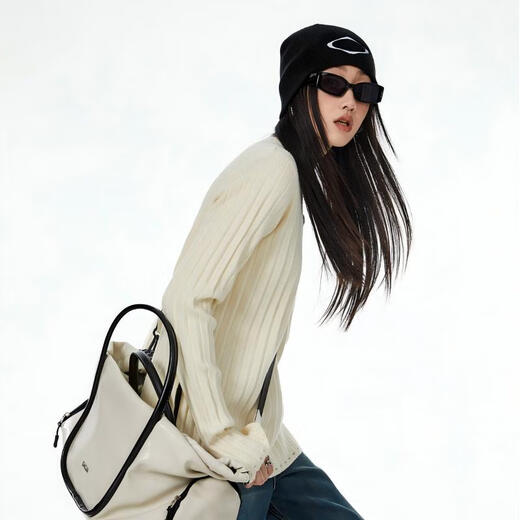 ICH MODE American sweater women's spring and autumn loose inner knitted bottoming shirt long-sleeved lazy style top black S