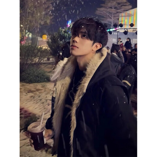 Zhiwei cleanfit mountain carving fur collar cotton jacket men's autumn and winter American hooded cotton jacket plus velvet thickened jacket black XL recommended 125-145Jin Jin equals 0.5 kg