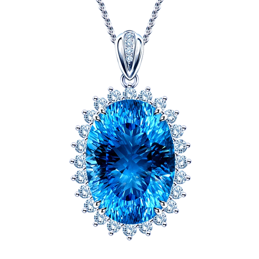 Rarebeauty birthday gift for girlfriend crystal silver necklace women's blue topaz gemstone pendant fashion jewelry necklace (gemstone about 13-14 carats)