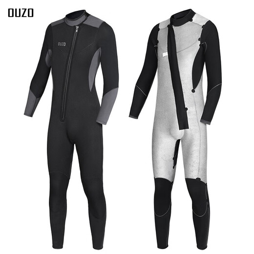 Oeny's new 5/3 wetsuit for men, super elastic, thickened and velvet, cold-proof and warm one-piece wetsuit, jellyfish surfing winter swimsuit, black and gray CR super elastic, long hair mercerized thermal cloth inside S