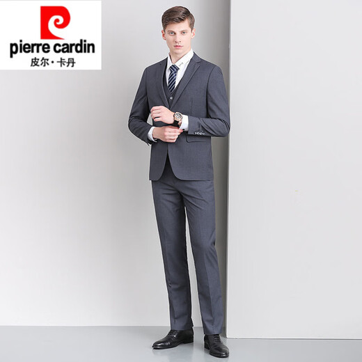 Pierre Cardin high-end no-iron anti-wrinkle wool suit suit men's groom's suit business casual autumn and winter suit three-piece suit gray suit + trousers L 175/48 size