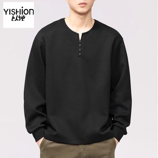 Pure (YISHion) Henry collar men's long-sleeved T-shirt autumn trendy tops plus velvet autumn and winter sweatshirts for men with inner bottoming shirts for men 1309 black 2XL 140-160Jin Jin is equal to 0.5 kg