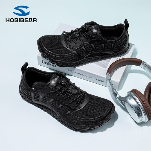 HOBIBEAR barefoot shoes for men, summer breathable wide-toe shoes, comfortable casual wide-last shoes, non-slip flat commuting shoes, black - with shock-absorbing insoles 40