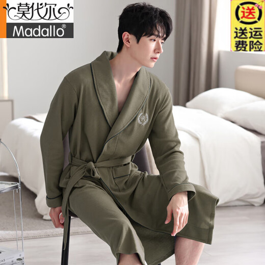 Peignoir à gaufre modale du printemps et de l'automne coton pur moyen de nuit masculine 2025 Nouveau peignoir intégré absorbant l'eau LJ16822 L [poids 120-140jin [Jin est égal à 0,5 kg]]]