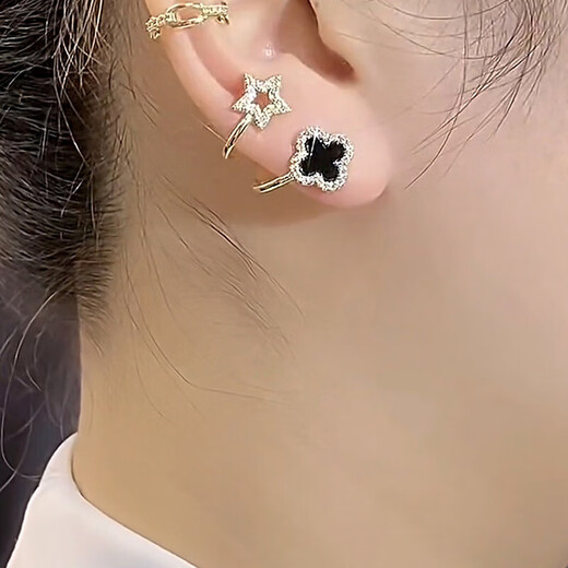 S925 silver needle black four-leaf clover fashionable simple earrings for women niche design western style light luxury earrings main picture