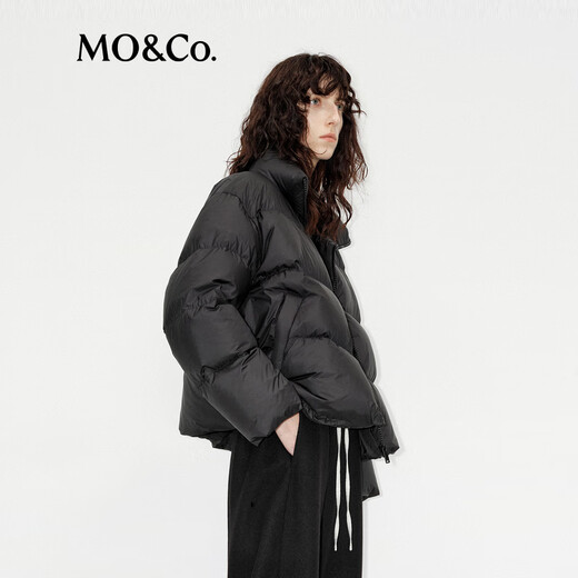MO&Co. Down Jacket 90 White Goose Down High Collar Zipper Drawstring Short Light Warm Puff Pink Green Volume Warm Core Black It is recommended to confirm the size with customer service M /165 It is recommended to confirm the size with customer service