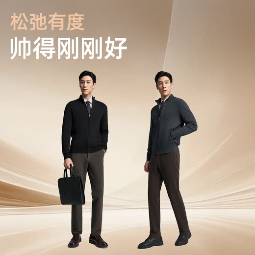 Youngor Sweater Men's Wool Blended Stand Collar Sweater Jacket Cardigan Suede Full Warm Comfort 2025 New Arrival Style Black VWHW619962ALA L 105cm (Recommended 145-165Jin Jin equals 0.5kg)