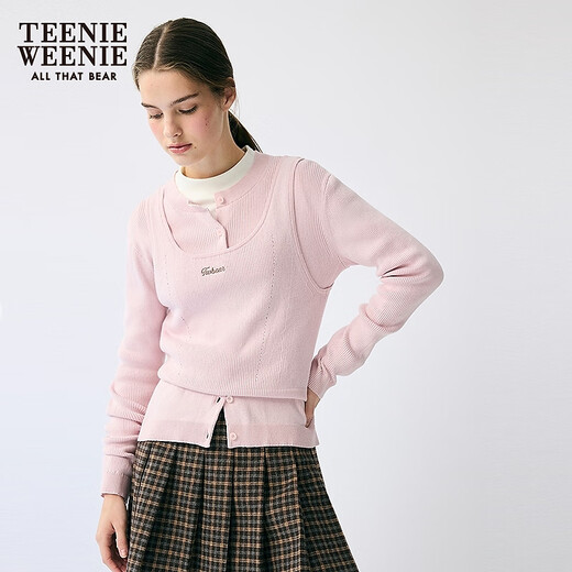 Teenie Weenie Bear Women's Autumn and Winter Fashionable and Comfortable Two-piece Sweater Knitted Bottoming Shirt Pink XL