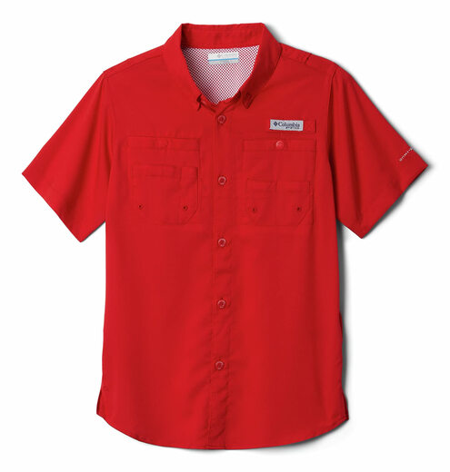 Columbia Men's Outdoor Sun Protection Shirt Quick-drying and Breathable Fishing Casual Short-Sleeve Red Sparkle X-Large