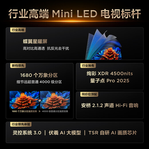 TCL TV 65Q9L Pro 65-inch QD-Mini LED Butterfly Star Screen Vientiane Partition Colorful XDR Ultra-Thin National Subsidy