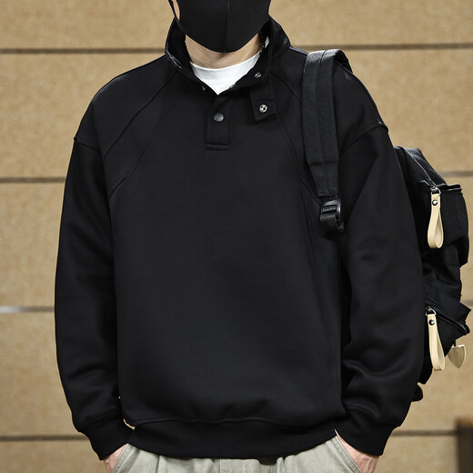 Yilang Cool American Retro Heavy Structure Half-Turtle Collar Sweatshirt Men's Autumn New Trendy Loose Henley Shirt Men's Black M Suitable for 110-130Jin Jin is equal to 0.5 kg