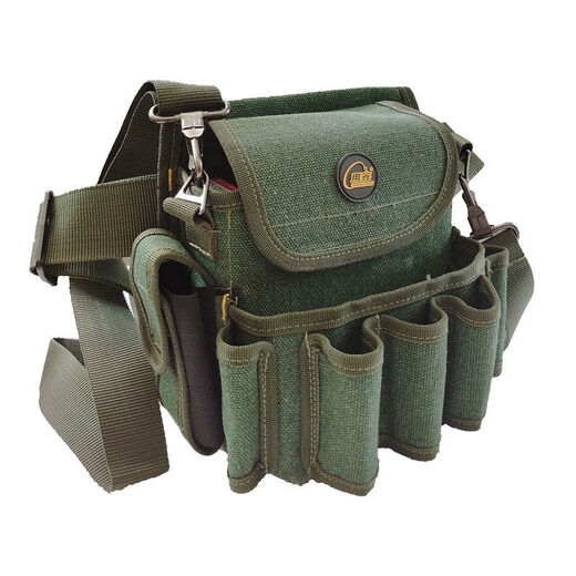 Vinoa Crossbody Reinforced Electrician Tool Bag Canvas Multifunctional Water and Electricity Weak Current Installation Tool Belt Bag Thickened Wear-Resistant and Portable Use Xin03 Military Green Crossbody Enhanced Version (Shoulder Strap + Belt)