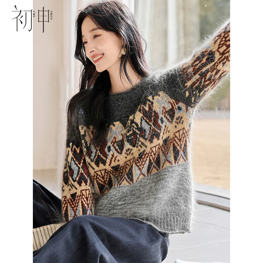 First application for autumn and winter sweaters for women, classic round neck Fair Isle pattern New Year's Eve sweater tops S54Z104