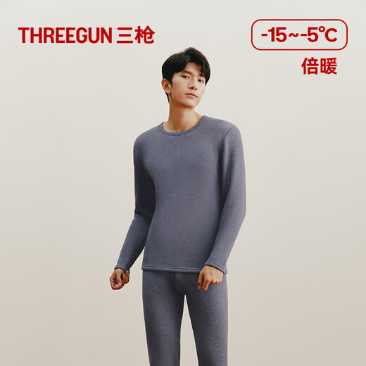 Three-gun wool and velvet thickened thermal underwear men's round-neck wool high-elastic autumn coat and long johns set