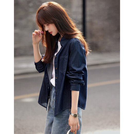 Mohan Yimei retro washed denim shirt thin jacket 2025 autumn new shirt temperament women's top