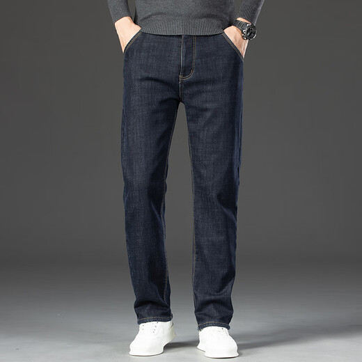 Playboy (PLAYBOY) Winter Velvet Thickened Jeans Men's Loose Straight Elastic Warm Men's Pants 2025 New Casual Pants 3399R Blue Black Velvet 32 Recommended 140-149 Jin Jin equals 0.5 kg