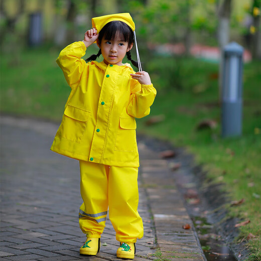 She and other children's raincoat overalls rain pants one-piece Anji play clothes dual-purpose waterproof full body boys and girls kindergarten suit 901 sky blue (bib overalls + top) XL
