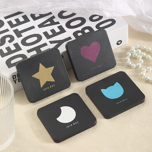 DIY mini cosmetic mirror portable cross-border high-looking foldable portable mirror mini diy small black mirror LED portable mirror small black mirror love style