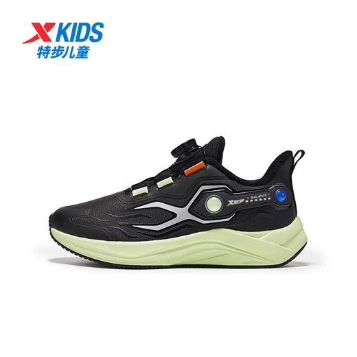 XTEP Children's Shoes Children's X Mecha-Rocket Shoes Knob Buckle Running Shoes Winter Plush Cotton Shoes Black/Jelly Green 33