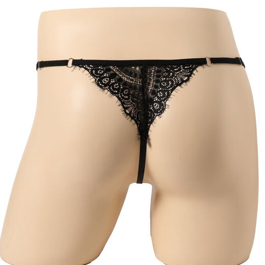 Men's Sexy Thong Transparent Lace Hoop Pearl JJ Set T-Pants Stretch Low Waist Hollow Sexy Panties T401 Black One Size Fits All The Waist Can Be Adjusted Can Be Weared