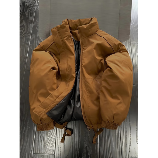 Shelley Jones American bomber jacket cotton jacket men's winter quilted thickened cotton jacket cleanfit stand-up collar bread jacket brown XL recommended 120-140Jin Jin equals 0.5 kg