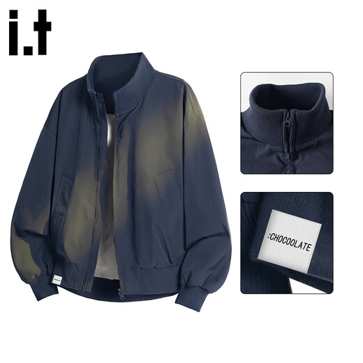 CHOCOOLATE it trendy brand bomber jacket men's 2025 autumn and winter new trendy brand loose stand-up collar jacket youth baseball uniform navy blue L recommended 120-135Jin Jin equals 0.5 kg