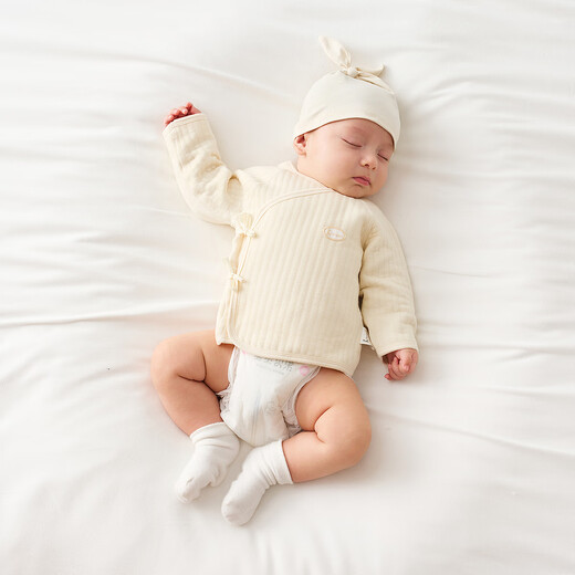 童泰初生婴儿半背衣秋冬季纯棉0-3月宝宝衣服夹棉上衣2件装黄色59cm