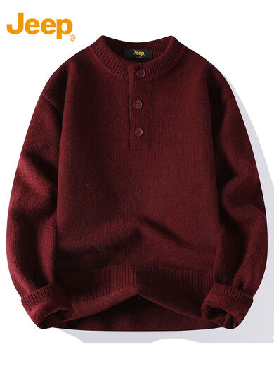 JEEP SPIRITJEEPSPIRIT off-white sweater men's 2025 new Henry collar sweater autumn and winter base wool burgundy 3XL