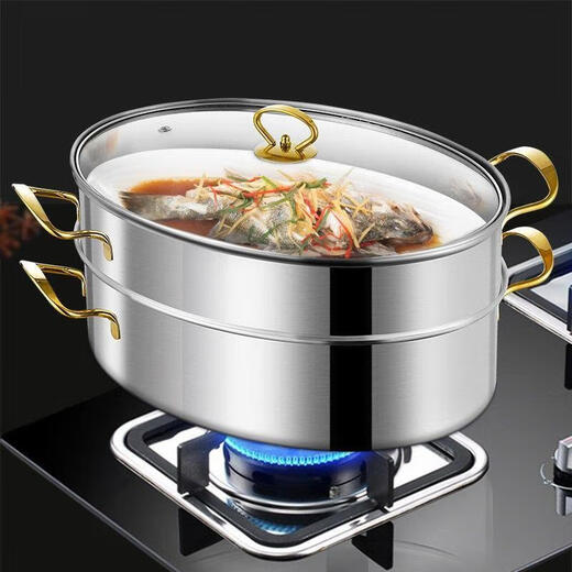 304 fish steamer household artifact stainless steel large capacity large steamer steamer induction cooker oval fish pot 410 food contact steel thickened single layer 1 layer 39cm