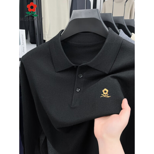 MONTAGUT autumn and winter cashmere sweater for middle-aged men, dad lapel long-sleeved knitted bottoming Polo shirt T-shirt medium gray M 165 recommended 100-120 Jin Jin equals 0.5 kg