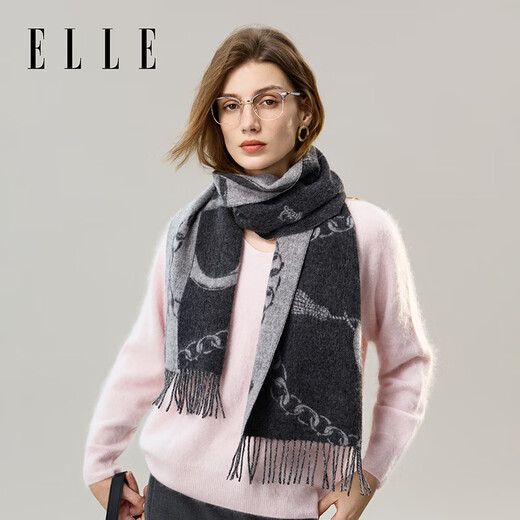 ELLE 100% sheep wool scarf for women autumn and winter fashion new warm jacquard dual-purpose scarf gift box