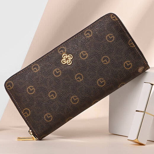 Goldlion Wallet Women's 2025 Latest Fashion Handbag Women's Handbag High-end Zipper Luxury High-Quality Long Style Brown (Dark) Officially Authorized. One fake will be fined ten