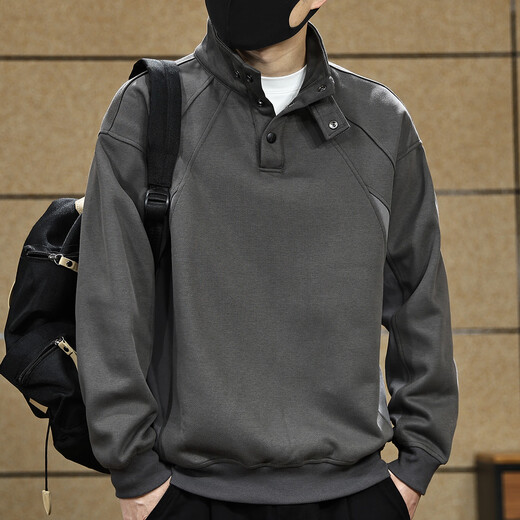 Yilang Cool American Retro Heavy Structure Half-Turtle Collar Sweatshirt Men's Autumn New Trendy Loose Henley Shirt Men's Black M Suitable for 110-130Jin Jin is equal to 0.5 kg